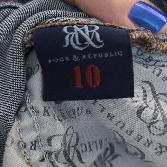 Rock and Republic Women's 10 Dark Wash Denim Distressed Jeans Mid Rise Skinny - Picture 11 of 14